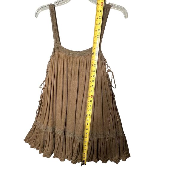 Free People Top Womens Small Green Boho Babydoll Tunic Tank Crinkle Lace Trim - Picture 5 of 13